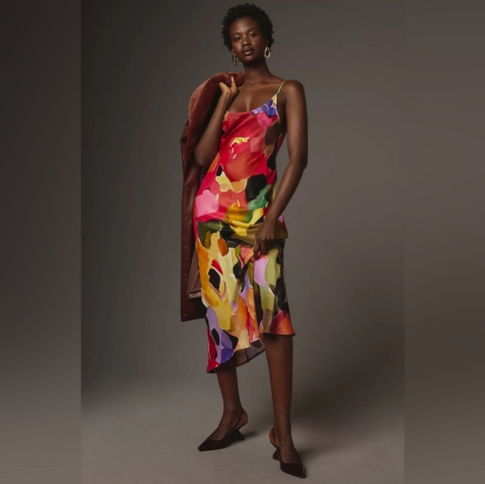 NWT Conditions Apply Elva Printed Midi Slip dress size large